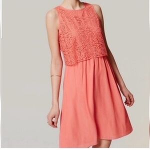 Ann Taylor Loft -Coral Dress with Lace top Overlay - Size 6P